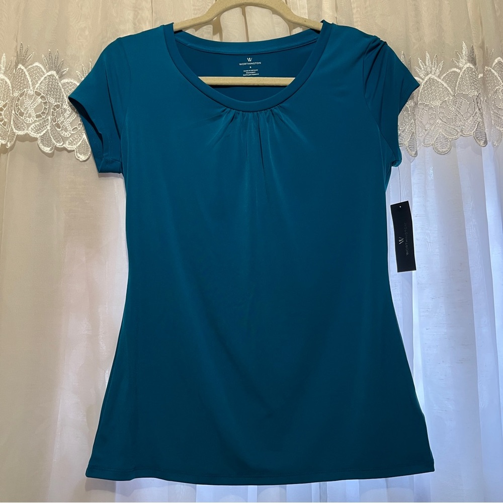 Worthington Deep Turquoise/Teal Short Sleeve Top - Size S